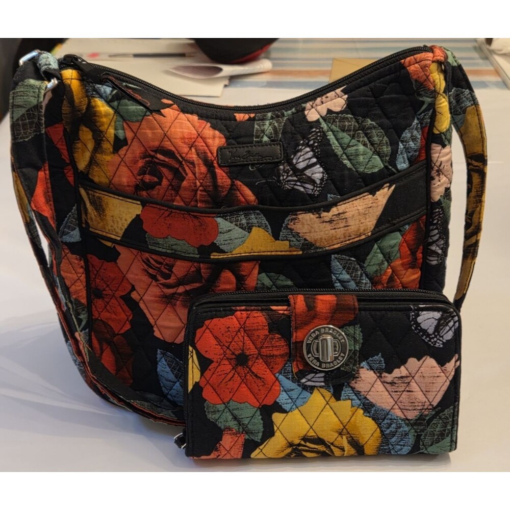 Vera Bradley Havana Rose Quilted Crossbody Purse & Matching Wallet Set Floral